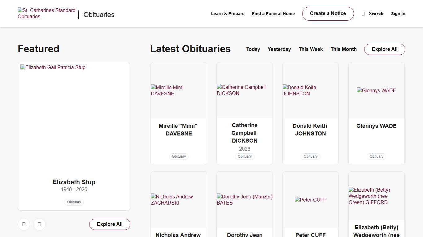 Obituaries St. Catharines Standard
